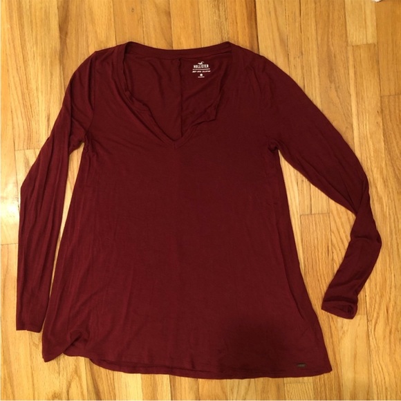 Hollister Burgundy Long Sleeve V Neck Tee Small - Picture 4 of 4